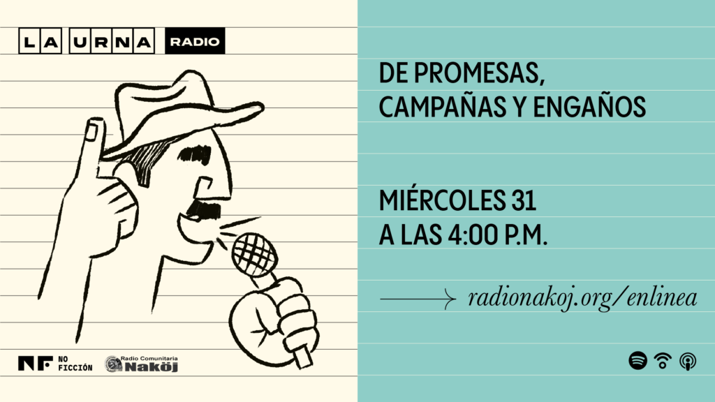 Ilustración la Urna Radio. Diego Orellana. Programa sobre promesas candidatos y campañas