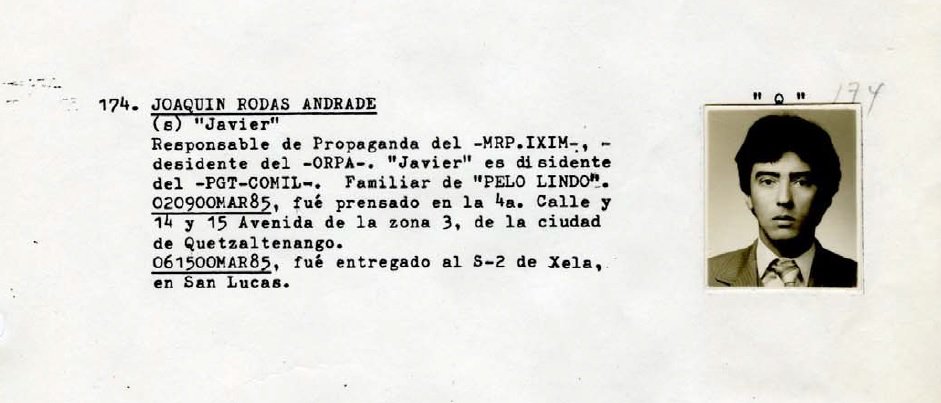 Ficha del Diario Militar de Joaquín Rodas Andrade.