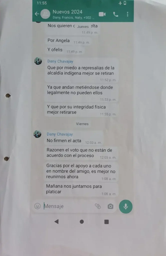 Whatsapps publicados por las autoridades indígenas de Daniel Chavajay