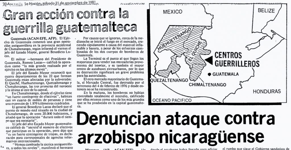 El diario costarricense La Nación del 21 de noviembre de 1981 informó sobre una gran acción antiguerrillera en Chimaltenango.