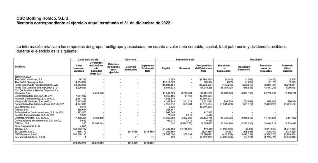 Cuentas de un holding de la familia Castillo en España.