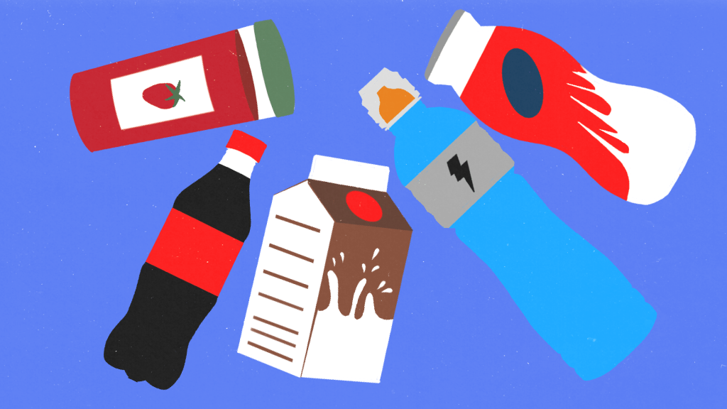 Los edulcorantes vienen incluidos en los productos “sin azucar”, como algunos yogures “light”, bebidas cero o jaleas. Ilustración: Diego Orellana