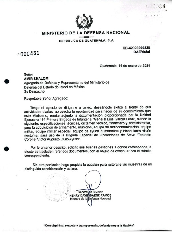 El gobierno de Bernardo Arévalo ha comprometido más de US$10.4 millones en compras de armamento a Israel.