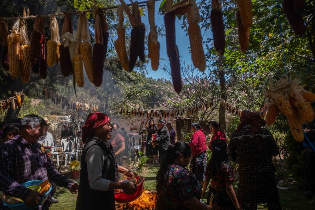 El guía espiritual Tomás Guit, lidera una ceremonia maya para bendecir las semillas en Chaquijyá, Sololá, el 6 de marzo de 2026. Foto/Edwin Bercián